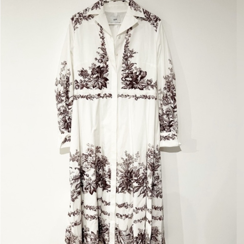 NWOT Erdem Emily floral-print toile burgundy cotton-poplin shirt dress US 8 - Picture 10 of 16